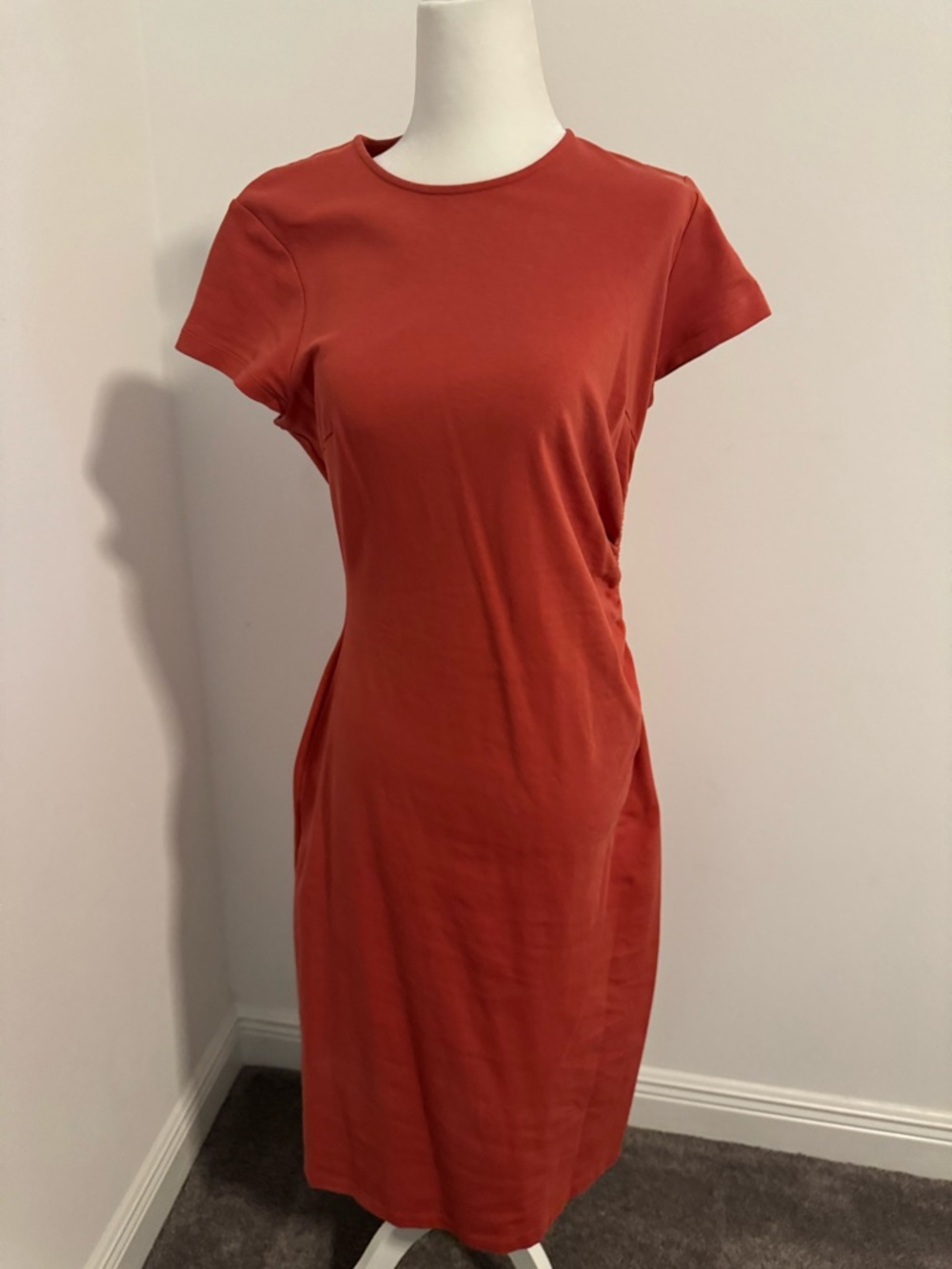 Boden Short-Sleeve Crewneck Midi Dress in Rust
